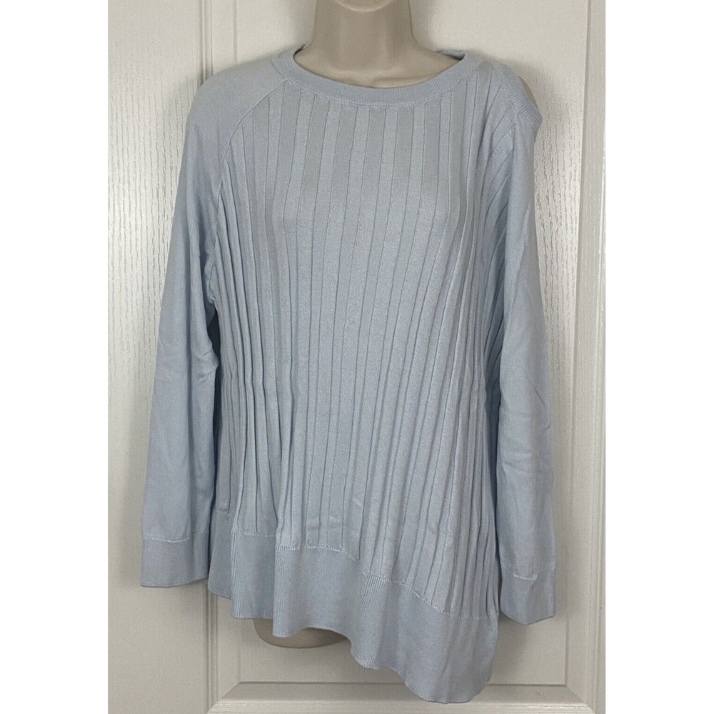 Planet Lauren G Shirt Top One‎ Size Blue Cotton Blend Ribbed Lagenlook Oversized